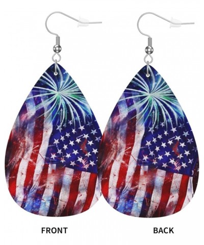 Ethnic floral Earrings for Women Girls Trendy Leather Dangle Teardrop Eardrop American Flag Leather Earring2 $11.87 Earrings