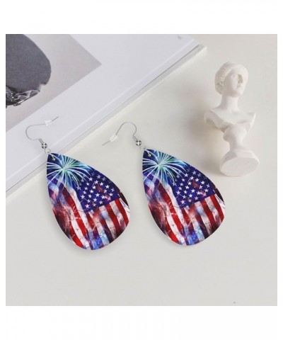 Ethnic floral Earrings for Women Girls Trendy Leather Dangle Teardrop Eardrop American Flag Leather Earring2 $11.87 Earrings