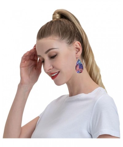 Ethnic floral Earrings for Women Girls Trendy Leather Dangle Teardrop Eardrop American Flag Leather Earring2 $11.87 Earrings