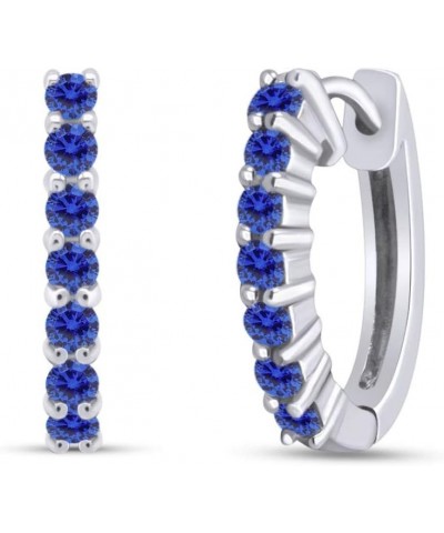 14k White Gold Over Sterling Silver Round Cut Front Hoop Earrings (0.64" Diameter, 0.7 Cttw) Simulated Blue-Sapphire $29.69 E...