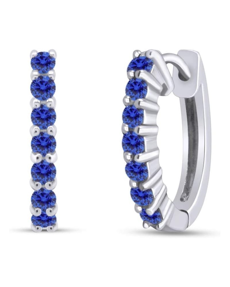 14k White Gold Over Sterling Silver Round Cut Front Hoop Earrings (0.64" Diameter, 0.7 Cttw) Simulated Blue-Sapphire $29.69 E...