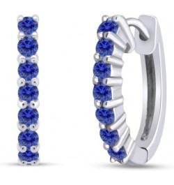 14k White Gold Over Sterling Silver Round Cut Front Hoop Earrings (0.64" Diameter, 0.7 Cttw) Simulated Blue-Sapphire $29.69 E...