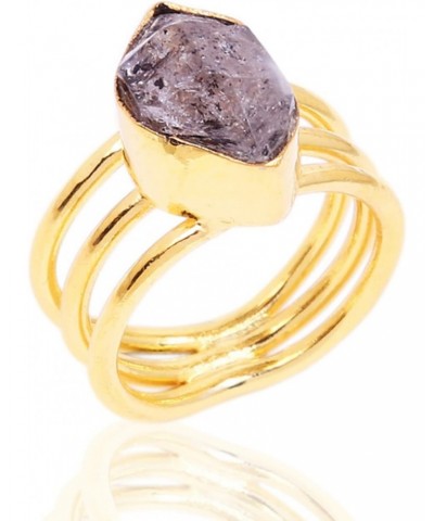 Unique 18K Yellow Gold Plated Raw Herkimer Diamond April Birthstone Bezel Set Stackable Ladies Ring $8.96 Rings