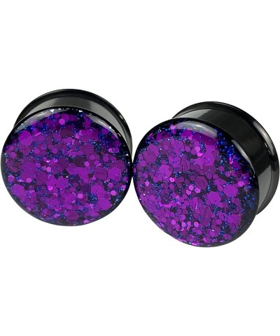 Pair of Black Steel Double Flare Plugs with Purple Chunky Glitter (MTO-041) 1-3/4" (45mm) $12.82 Body Jewelry