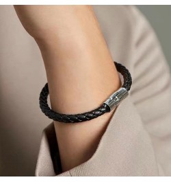 Simple Unisex Leather Braided Bracelet,Silver Black Leather Cord Bracelet, Black Leather Cord Chain Braid Bracelet,Leather Ro...