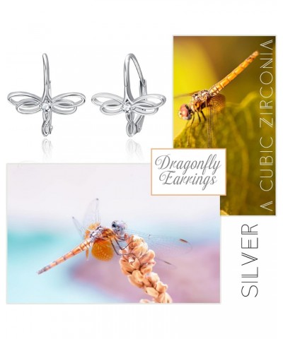 Dragonfly Earrings 925 Sterling Silver Small Dragonfly Leverback Cute Dangle Hoop Earrings Dragonfly Jewelry Gifts for Women ...