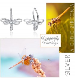 Dragonfly Earrings 925 Sterling Silver Small Dragonfly Leverback Cute Dangle Hoop Earrings Dragonfly Jewelry Gifts for Women ...