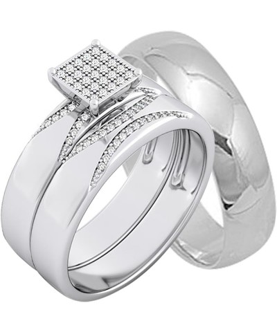 His and Hers Wedding Ring Set TRIO Matching Sterling Silver Rings for Him Her Sizes Her 06- His 13 $40.95 Sets