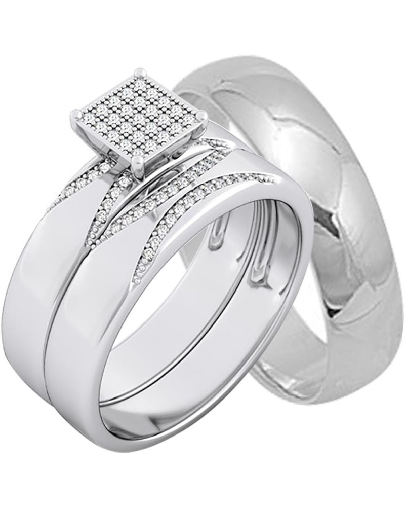 His and Hers Wedding Ring Set TRIO Matching Sterling Silver Rings for Him Her Sizes Her 06- His 13 $40.95 Sets