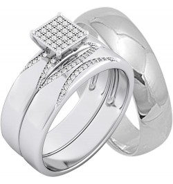 His and Hers Wedding Ring Set TRIO Matching Sterling Silver Rings for Him Her Sizes Her 06- His 13 $40.95 Sets