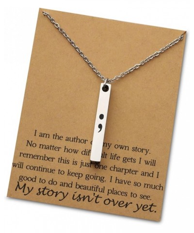 Semicolon Bar Necklace My Story Isn't Over Yet Mental Health Awareness Jewelry Gift With Greeting Card semicolon card necklac...