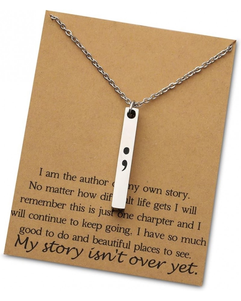 Semicolon Bar Necklace My Story Isn't Over Yet Mental Health Awareness Jewelry Gift With Greeting Card semicolon card necklac...