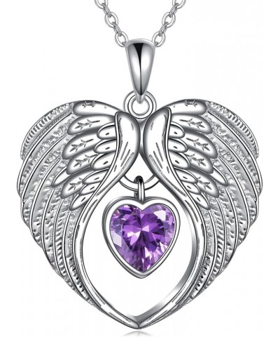 Angel Wings Necklace Sterling Silver Pendant Jewelry Gifts for Women Girls 02February-Amethyst $14.99 Necklaces