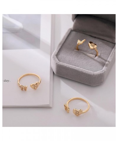 Heart Initial Rings for Women Gold Silver Butterfly Adjustable Ring for Teen Girls Dainty Cute Stackable Thumb Rings Gold F $...