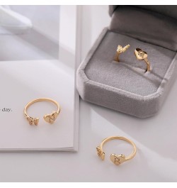 Heart Initial Rings for Women Gold Silver Butterfly Adjustable Ring for Teen Girls Dainty Cute Stackable Thumb Rings Gold F $...