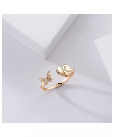 Heart Initial Rings for Women Gold Silver Butterfly Adjustable Ring for Teen Girls Dainty Cute Stackable Thumb Rings Gold F $...