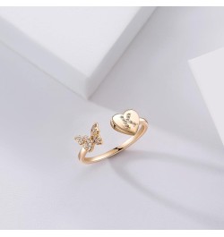 Heart Initial Rings for Women Gold Silver Butterfly Adjustable Ring for Teen Girls Dainty Cute Stackable Thumb Rings Gold F $...