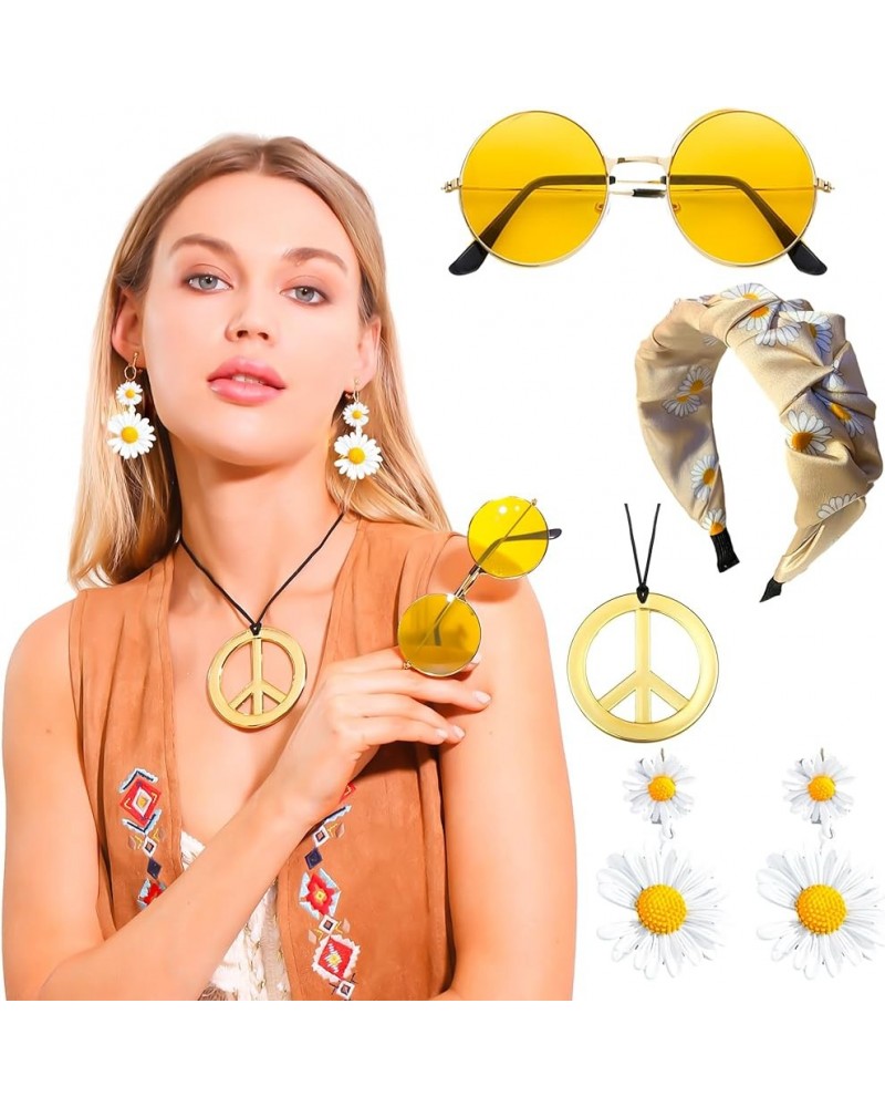 Hippie Costume Accessories Sunglasses Peace Sign Necklace Boho Retro Daisy Headband 60s 70s Hippie Accessorie Daisy Abba $10....