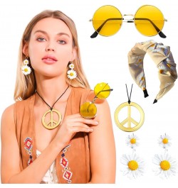 Hippie Costume Accessories Sunglasses Peace Sign Necklace Boho Retro Daisy Headband 60s 70s Hippie Accessorie Daisy Abba $10....