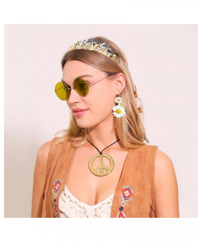 Hippie Costume Accessories Sunglasses Peace Sign Necklace Boho Retro Daisy Headband 60s 70s Hippie Accessorie Daisy Abba $10....