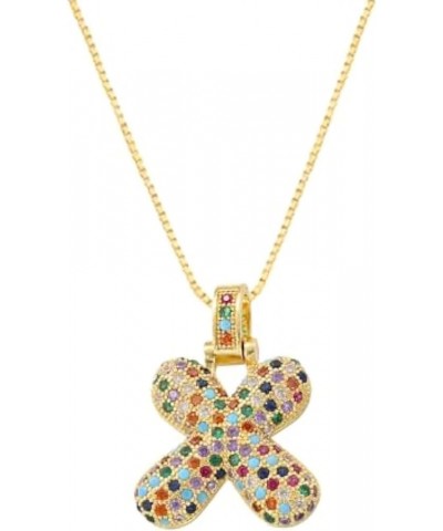 Colorful Bubble Letter Necklace, Cubic Zirconia Initial Necklace, Dainty Initial Necklace for Women X $10.19 Necklaces