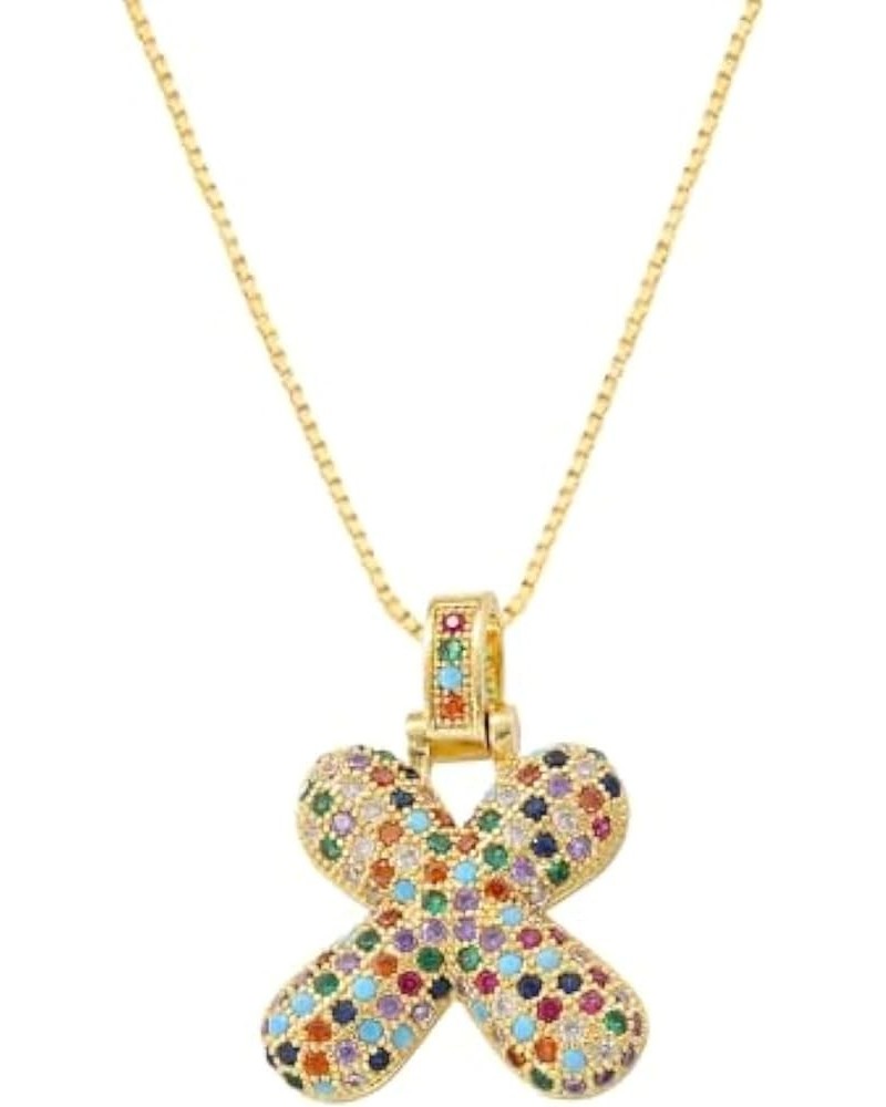 Colorful Bubble Letter Necklace, Cubic Zirconia Initial Necklace, Dainty Initial Necklace for Women X $10.19 Necklaces