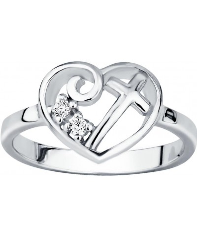 Christian Promise Ring for Her: Sterling Silver CZ Simulated Diamond Heart & Cross Ring $23.60 Rings