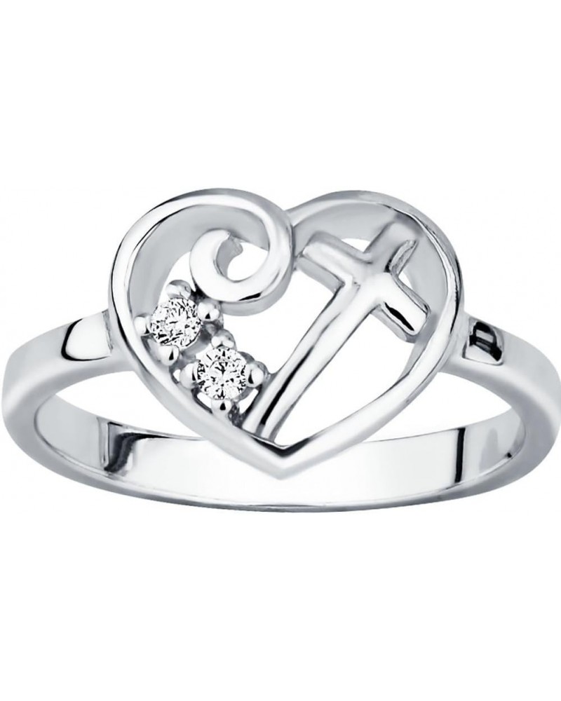 Christian Promise Ring for Her: Sterling Silver CZ Simulated Diamond Heart & Cross Ring $23.60 Rings