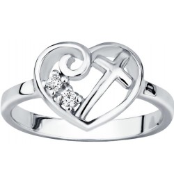 Christian Promise Ring for Her: Sterling Silver CZ Simulated Diamond Heart & Cross Ring $23.60 Rings