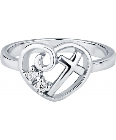 Christian Promise Ring for Her: Sterling Silver CZ Simulated Diamond Heart & Cross Ring $23.60 Rings