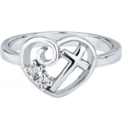 Christian Promise Ring for Her: Sterling Silver CZ Simulated Diamond Heart & Cross Ring $23.60 Rings