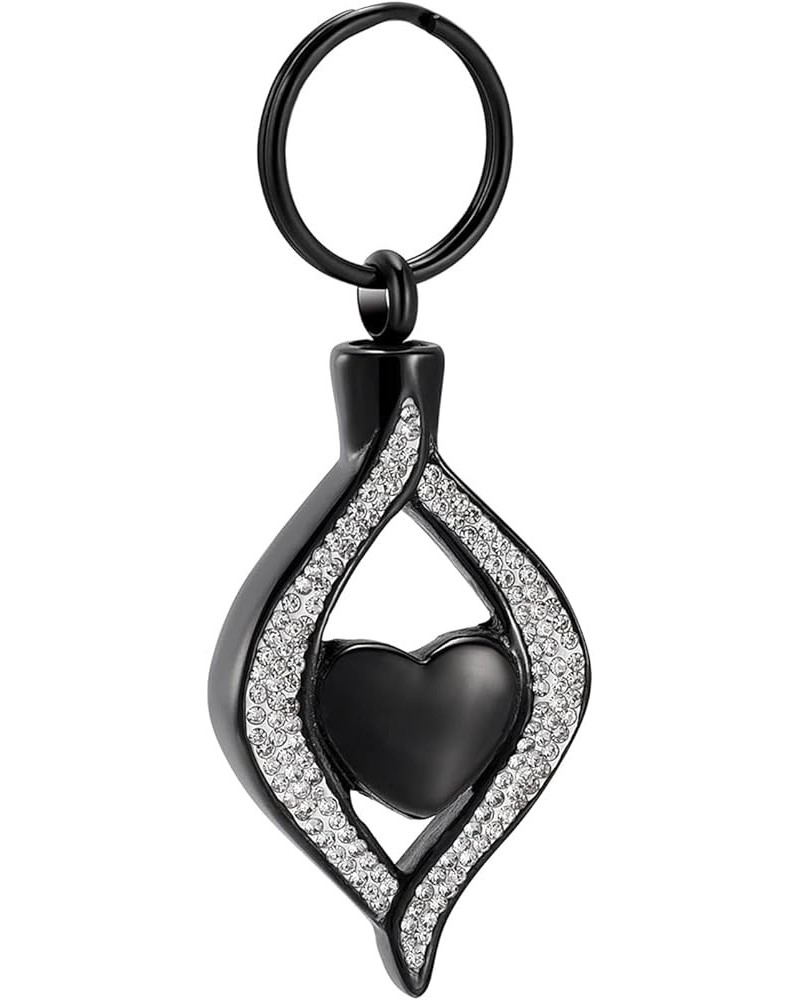 Cremation Jewelry for Ashes Holder Crystal Teardrop Heart Stainless Steel Keepsake Urn Pendant Memorial Keychain Black $11.43...