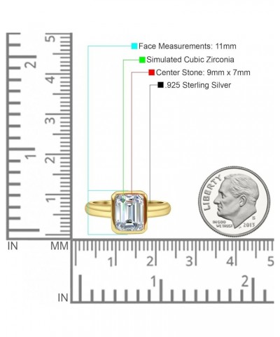 9mmX7mm Elongated Emerald Cut Beautiful Bezel Set Classic Anniversary Engagement Statement Ring Cubic Zirconia Stones 925 Ste...