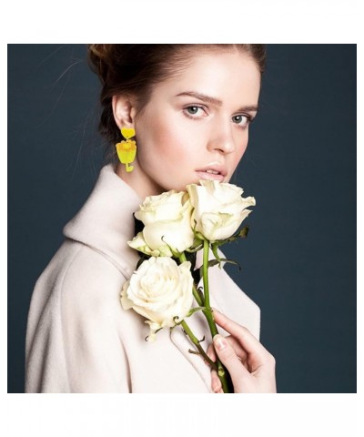 Fashion Acrylic Figurative Rose Flower Stud Earrings Statement lily Floral Dangle Drop Earrings For Women Girls style-3 $7.07...