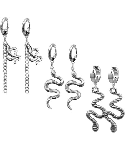 Stainless Steel Gothic Snake Earrings for Men, Punk Gothic Earrings Snake Huggie Hoop Earrings for Women Men Gothic Snake Jew...