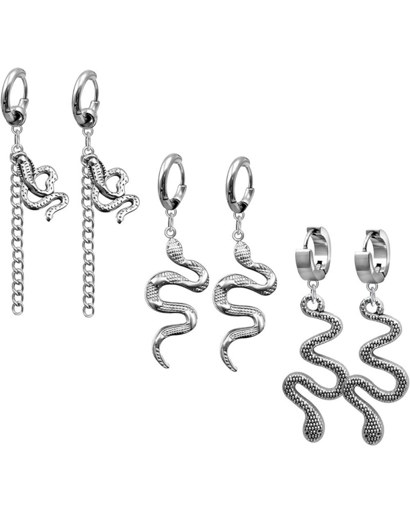 Stainless Steel Gothic Snake Earrings for Men, Punk Gothic Earrings Snake Huggie Hoop Earrings for Women Men Gothic Snake Jew...