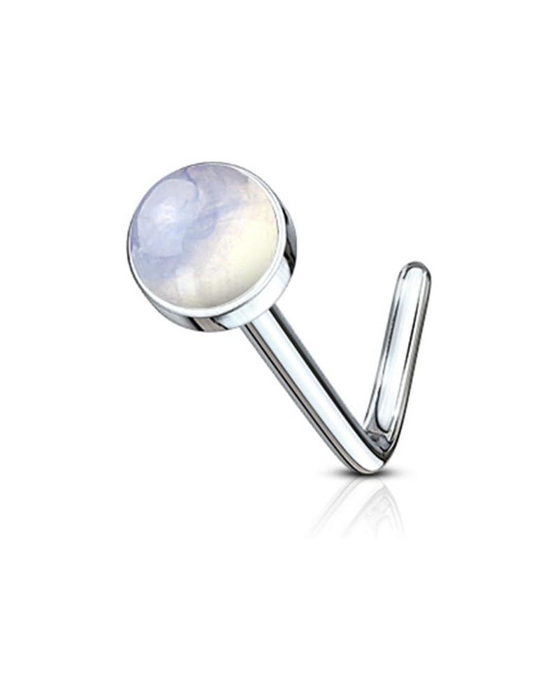 Nose Studs Rings 20G 316L Stainless Steel Nose Screw Body Piercing Rings with Semi Precious Stone Unisex Aurora Borealis $6.6...