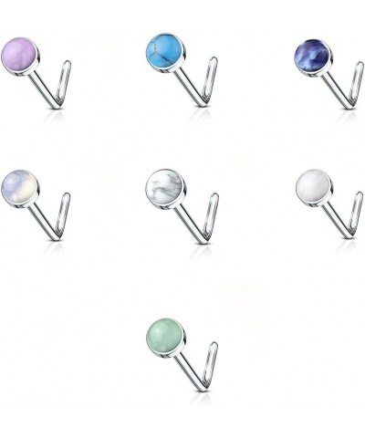 Nose Studs Rings 20G 316L Stainless Steel Nose Screw Body Piercing Rings with Semi Precious Stone Unisex Aurora Borealis $6.6...