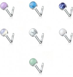 Nose Studs Rings 20G 316L Stainless Steel Nose Screw Body Piercing Rings with Semi Precious Stone Unisex Aurora Borealis $6.6...