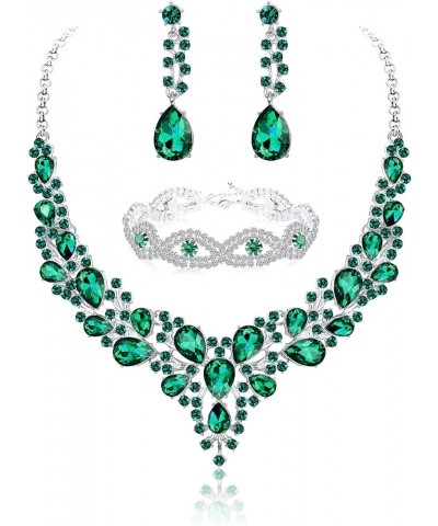 Crystal Bridal Jewelry Set for Women Rhinestone Necklace Earrings Bracelet Wedding Bridesmaid Green $9.87 Jewelry Sets