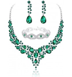 Crystal Bridal Jewelry Set for Women Rhinestone Necklace Earrings Bracelet Wedding Bridesmaid Green $9.87 Jewelry Sets