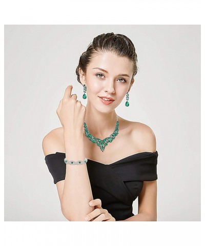 Crystal Bridal Jewelry Set for Women Rhinestone Necklace Earrings Bracelet Wedding Bridesmaid Green $9.87 Jewelry Sets