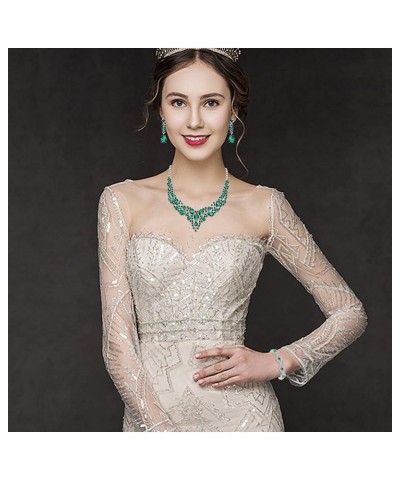 Crystal Bridal Jewelry Set for Women Rhinestone Necklace Earrings Bracelet Wedding Bridesmaid Green $9.87 Jewelry Sets