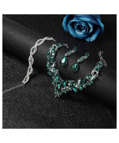 Crystal Bridal Jewelry Set for Women Rhinestone Necklace Earrings Bracelet Wedding Bridesmaid Green $9.87 Jewelry Sets