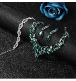 Crystal Bridal Jewelry Set for Women Rhinestone Necklace Earrings Bracelet Wedding Bridesmaid Green $9.87 Jewelry Sets