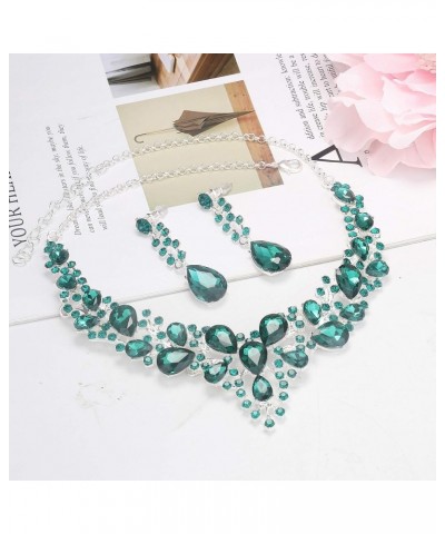 Crystal Bridal Jewelry Set for Women Rhinestone Necklace Earrings Bracelet Wedding Bridesmaid Green $9.87 Jewelry Sets