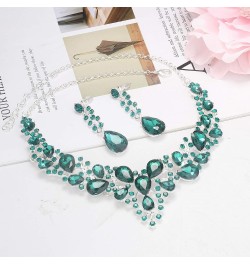 Crystal Bridal Jewelry Set for Women Rhinestone Necklace Earrings Bracelet Wedding Bridesmaid Green $9.87 Jewelry Sets