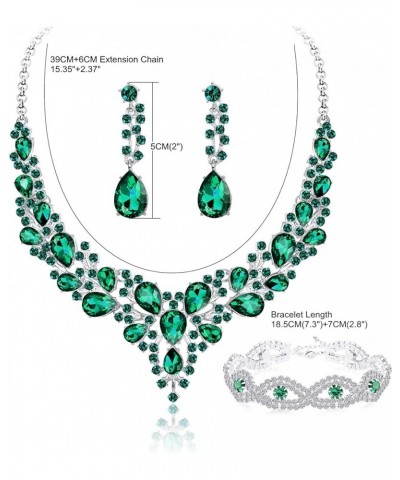 Crystal Bridal Jewelry Set for Women Rhinestone Necklace Earrings Bracelet Wedding Bridesmaid Green $9.87 Jewelry Sets