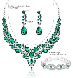 Crystal Bridal Jewelry Set for Women Rhinestone Necklace Earrings Bracelet Wedding Bridesmaid Green $9.87 Jewelry Sets