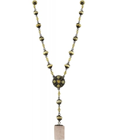 Black Lucite Bead and Pewter Medallion Y Necklace, 16"+2.5" Extender $13.42 Necklaces